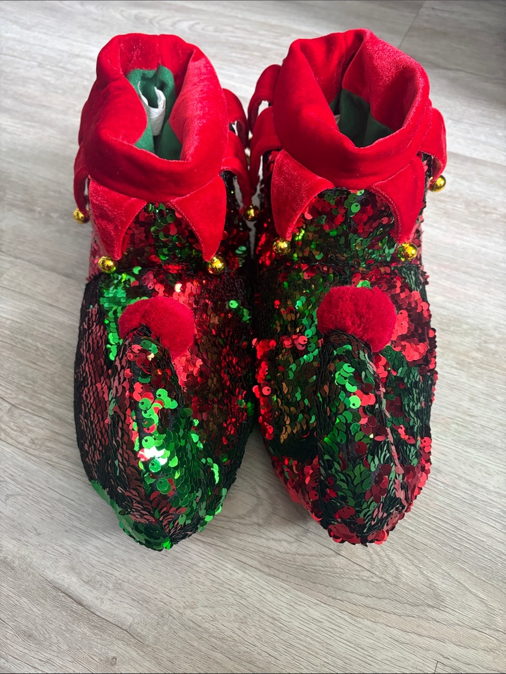 Festive Red & Green Sequin Loafers for Men